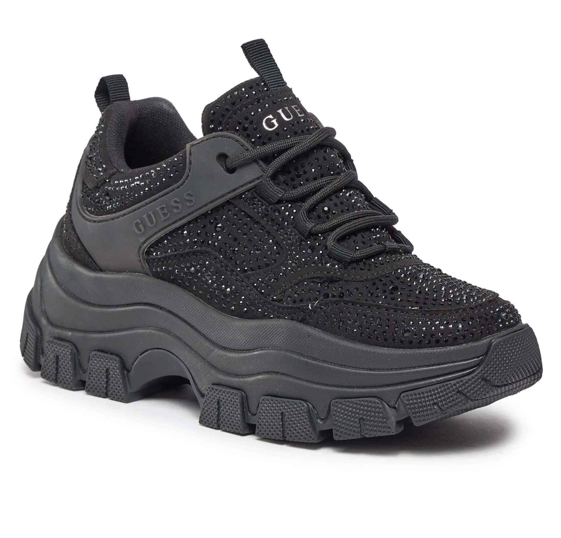 Scarpe Donna Guess sneaker zeppa Bisun Rhinestone Black D24GU42 FL82BIESU12