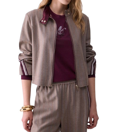Giacca donna Liu-Jo navetta con tape bicolor brown rust strip E27LJ13 TF6146 T692A DDX06