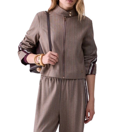 Giacca donna Liu-Jo navetta con tape bicolor brown rust strip E27LJ13 TF6146 T692A DDX06