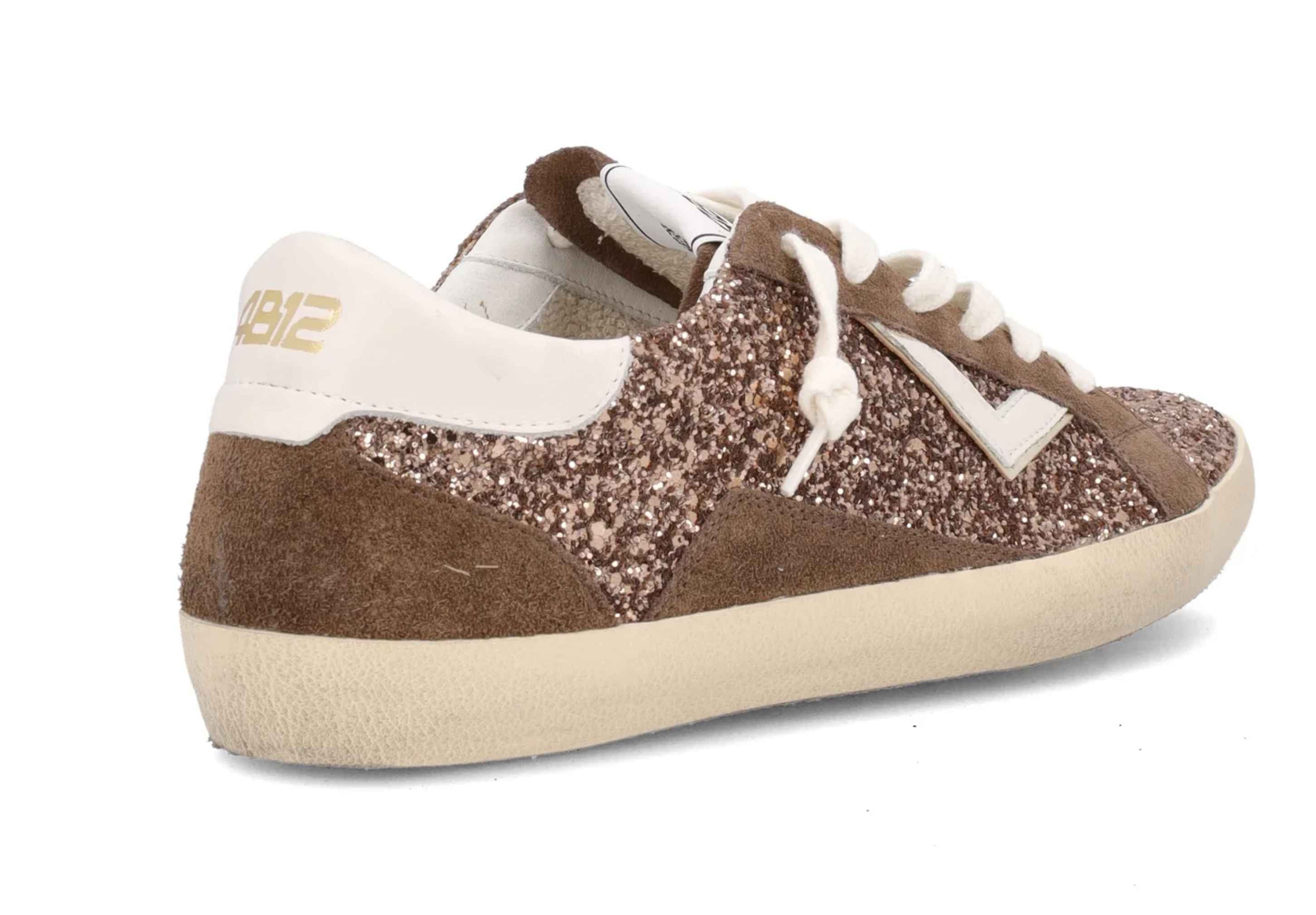 Scarpe donna 4B12 sneaker nocciola con strass D27QB01 SUPRIME-D8020