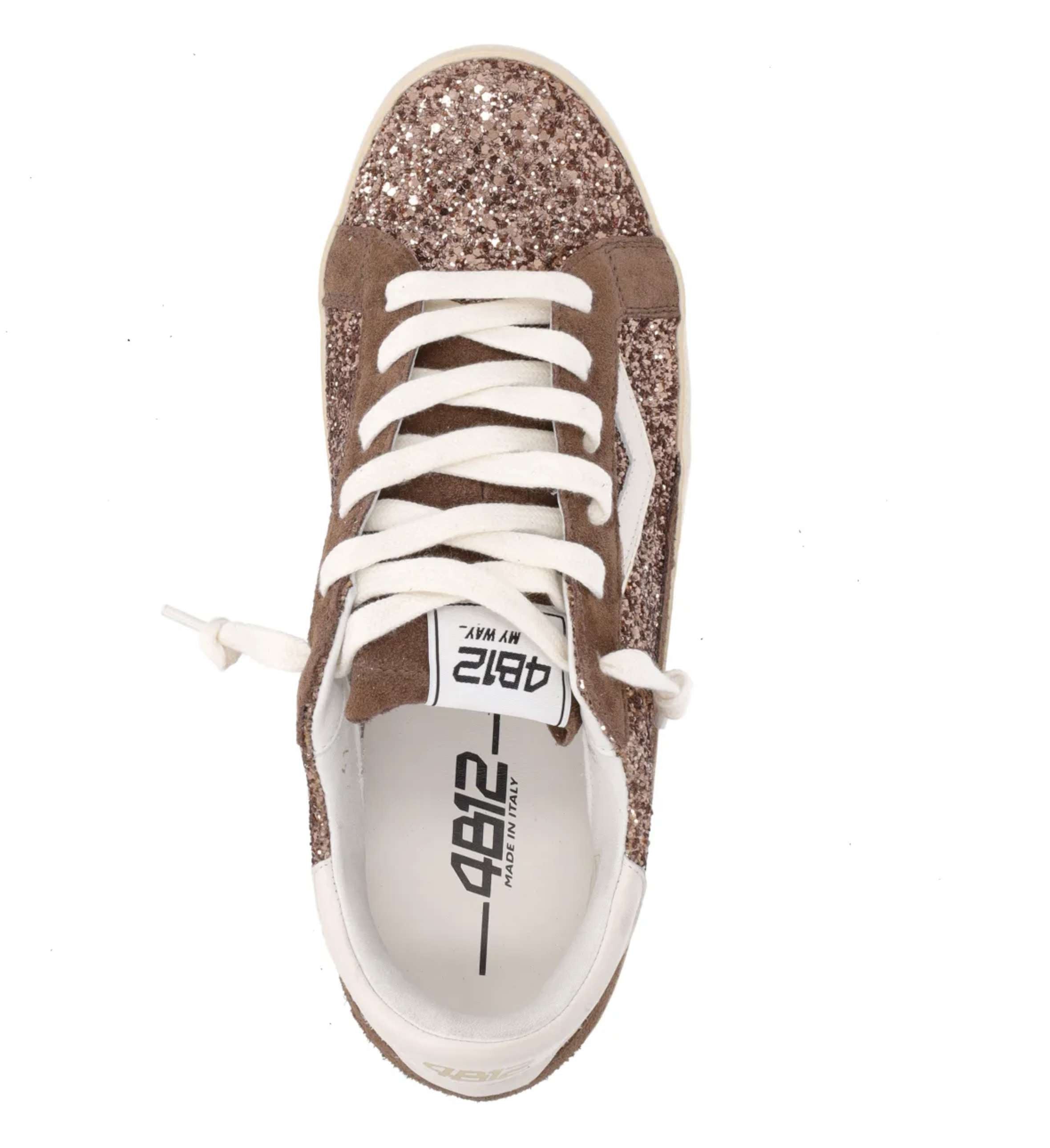Scarpe donna 4B12 sneaker nocciola con strass D27QB01 SUPRIME-D8020