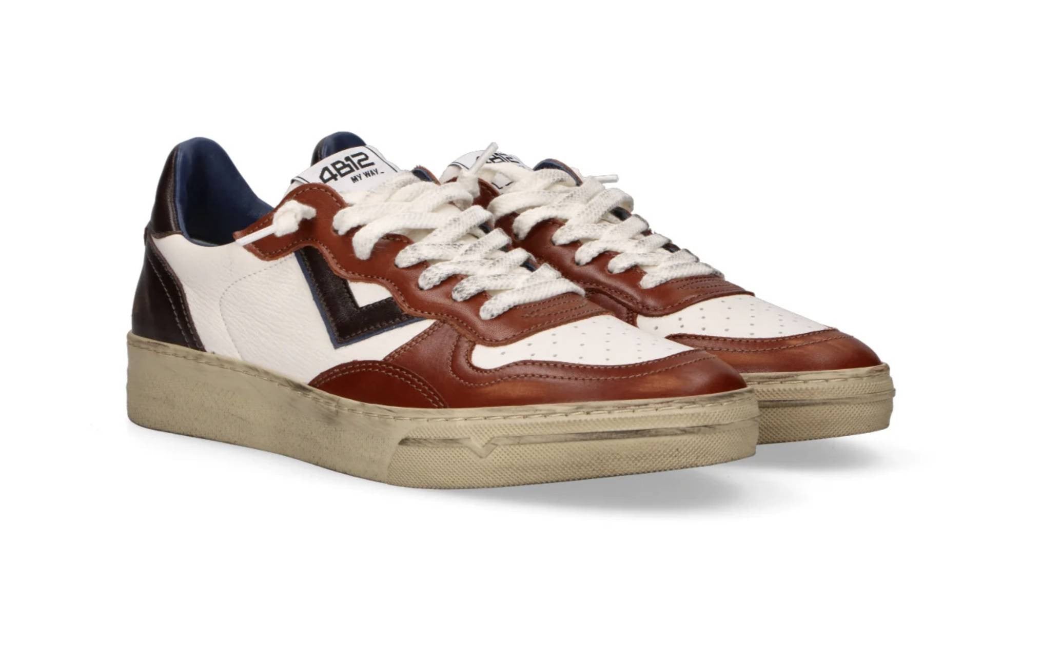 Scarpe uomo 4B12 sneakers white/ brown U27QB07 HYPER-U3016