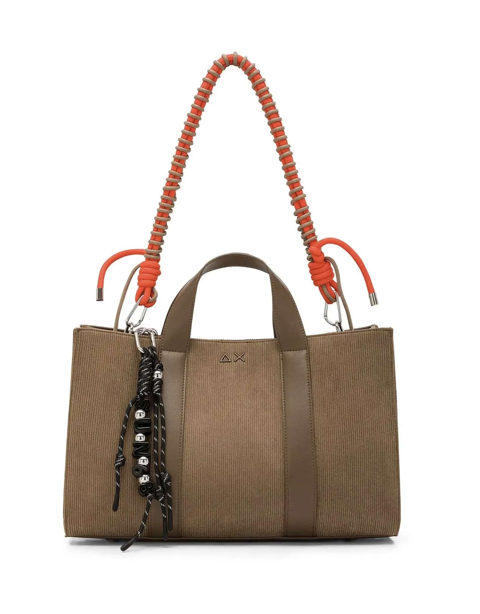 Borsa donna Sun 68 Shopping midi bag velvet corduroy 77 beige scuro B27SU01 Y46222