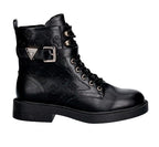 Scarpe donna Guess anfibio in ecopelle nero multilogo embossed D27GU34 FLFFEIELE10