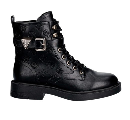 Scarpe donna Guess anfibio in ecopelle nero multilogo embossed D27GU34 FLFFEIELE10