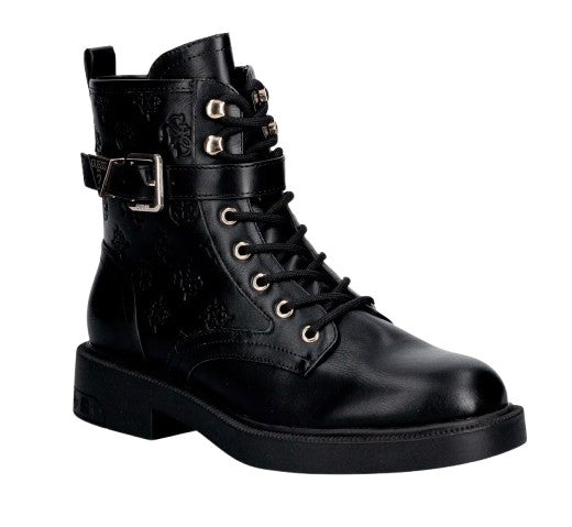 Scarpe donna Guess anfibio in ecopelle nero multilogo embossed D27GU34 FLFFEIELE10