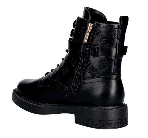 Scarpe donna Guess anfibio in ecopelle nero multilogo embossed D27GU34 FLFFEIELE10