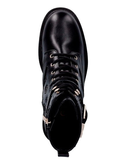 Scarpe donna Guess anfibio in ecopelle nero multilogo embossed D27GU34 FLFFEIELE10