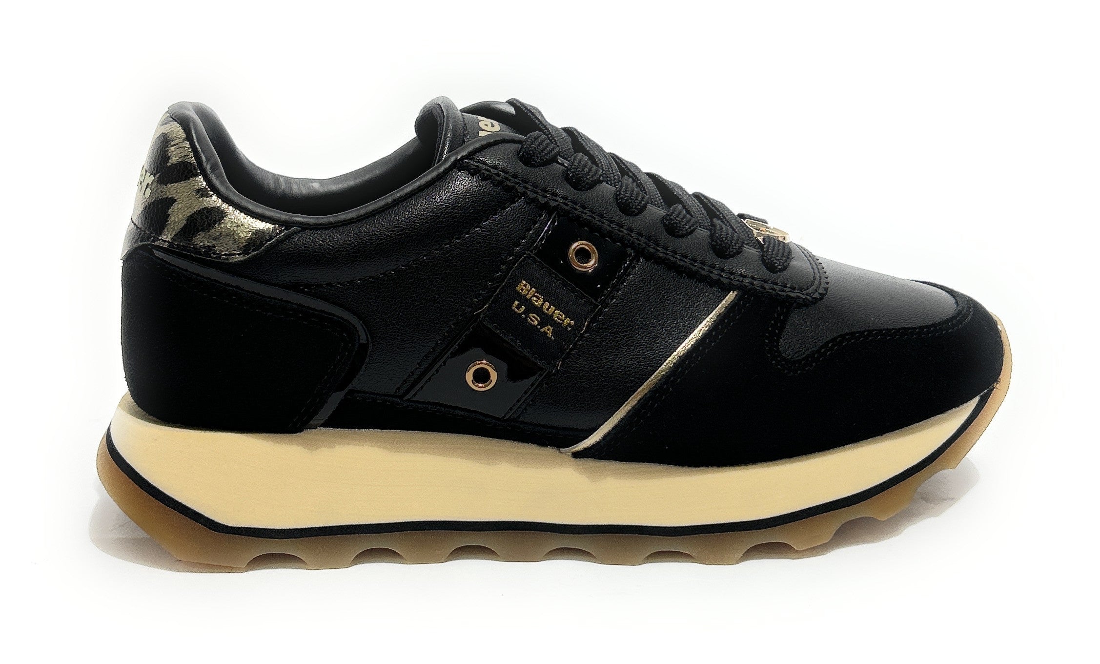 Scarpe donna Blauer sneaker pelle/ecopelle black/leopard D27BU05 F6MILLS01/LEL