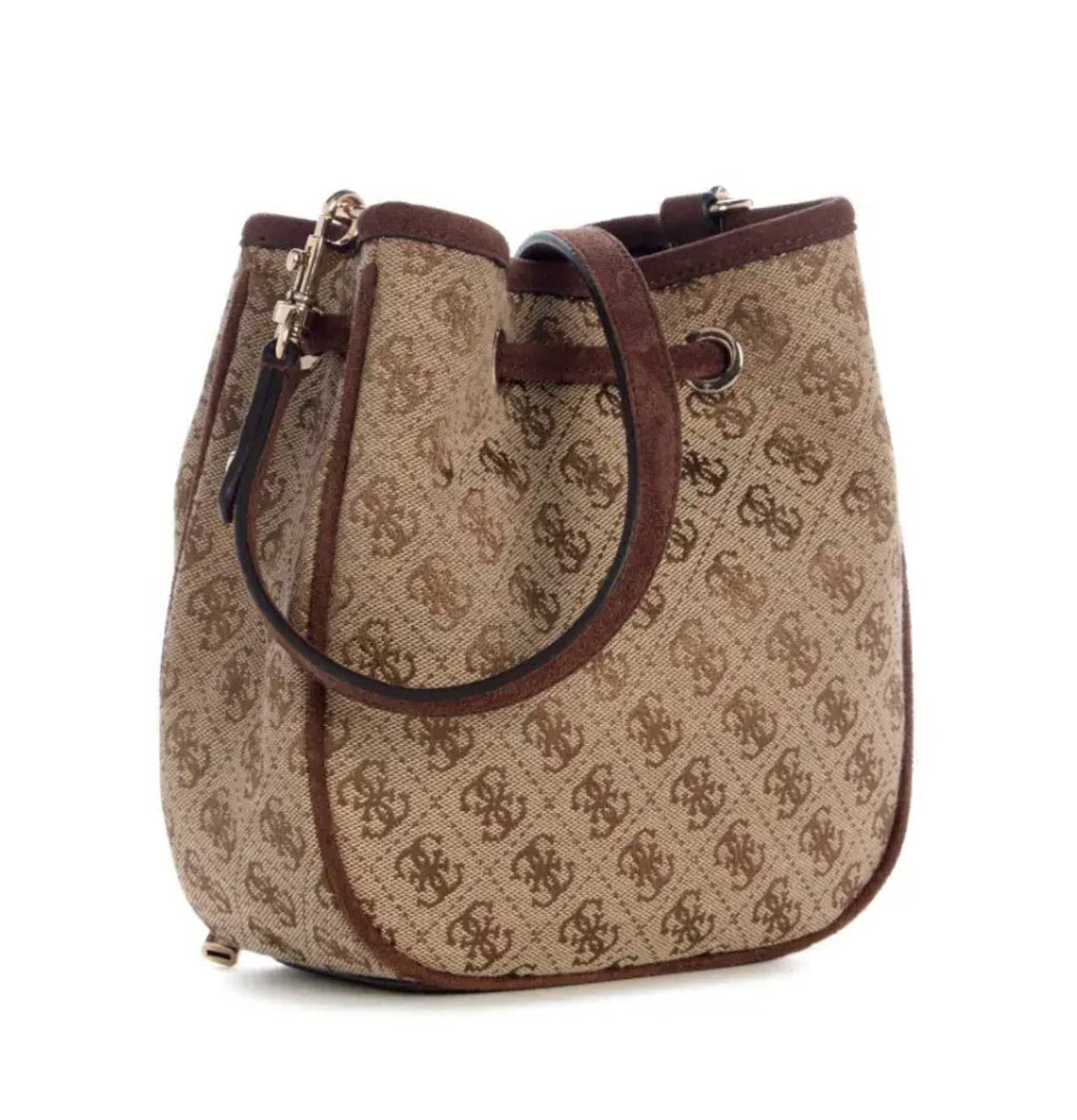 Borsa Guess tracolla Samantha mini drawstring bucket latte logo/ brown B27GU166 JG231377