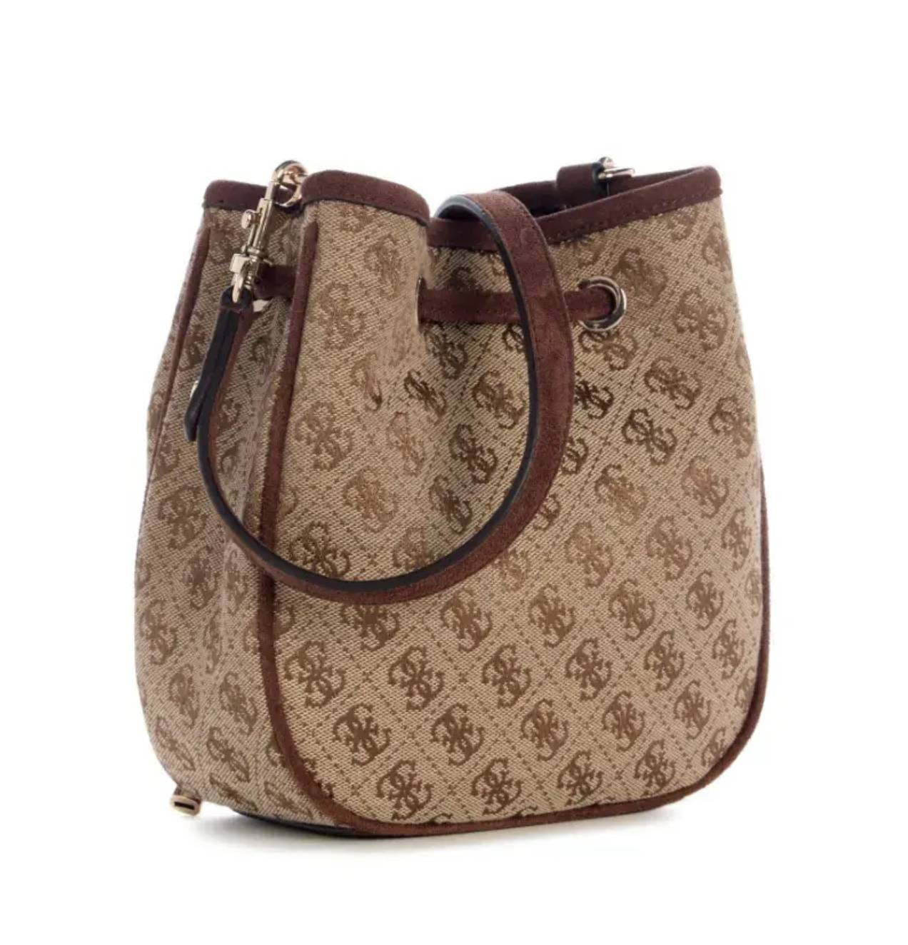 Borsa Guess tracolla Samantha mini drawstring bucket latte logo/ brown B27GU166 JG231377