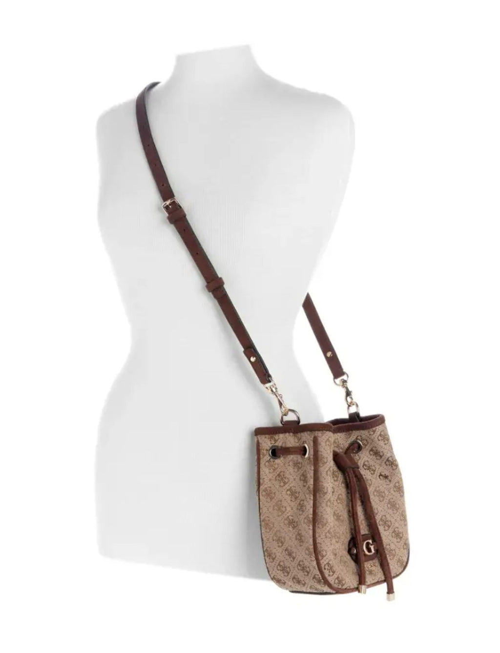 Borsa Guess tracolla Samantha mini drawstring bucket latte logo/ brown B27GU166 JG231377