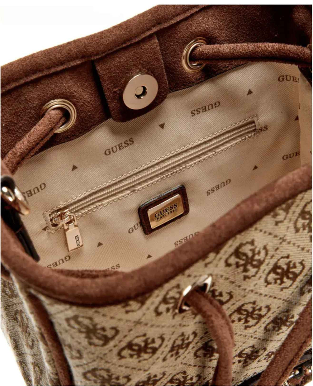 Borsa Guess tracolla Samantha mini drawstring bucket latte logo/ brown B27GU166 JG231377