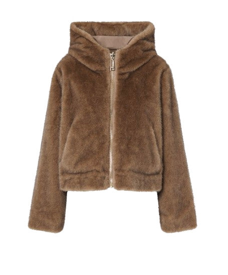 Giaccone reversibile in teddy Liu Jo con cappuccio e zip light glace E27LJ41 TF6005 E1135 X0789