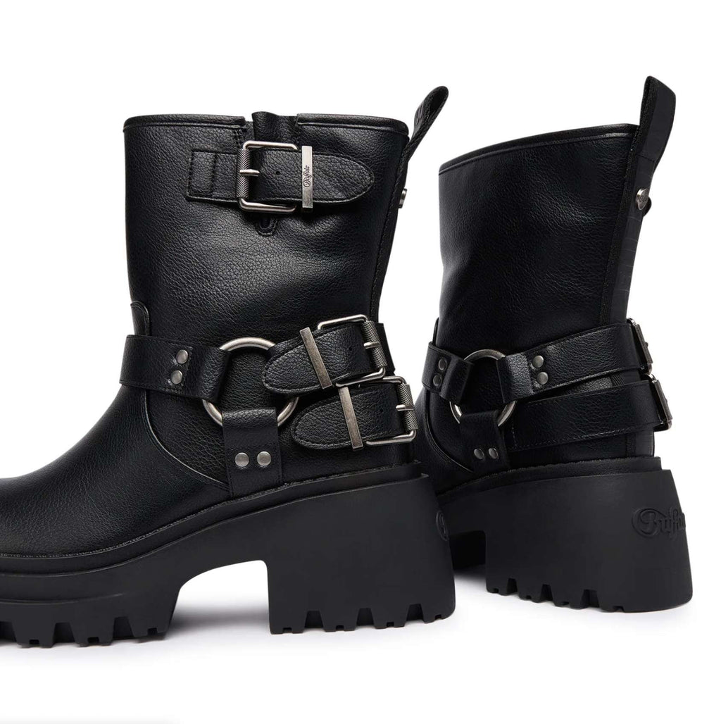 Scarpe donna Buffalo stivaletto Bravr biker lo vegan nappa black D27BF07 BN1220067