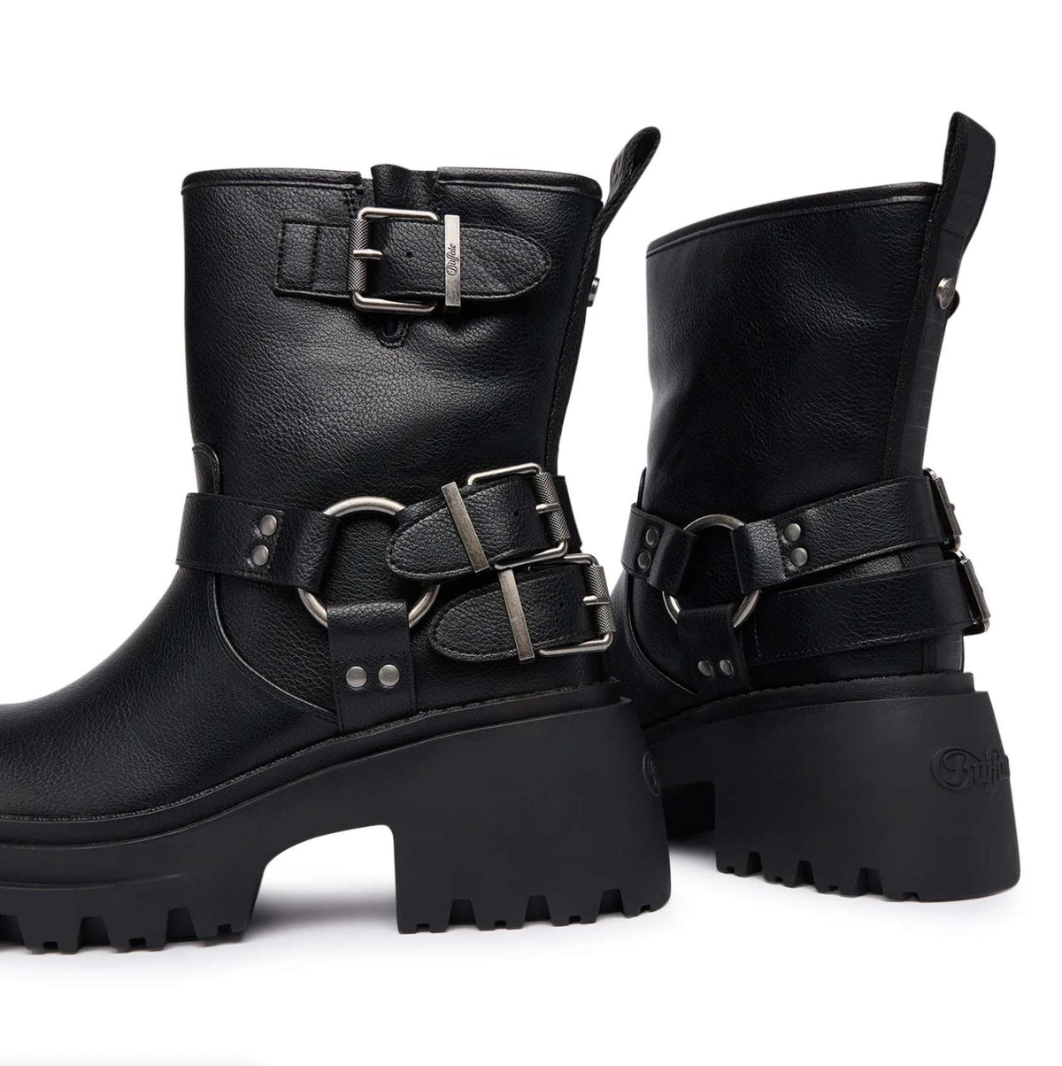 Scarpe donna Buffalo stivaletto Bravr biker lo vegan nappa black D27BF07 BN1220067
