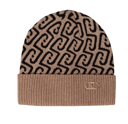 Berretto Liu jo beanie jacquard cammello/ nero con logo monogram C27LJ34 2F6017 M0300 00417