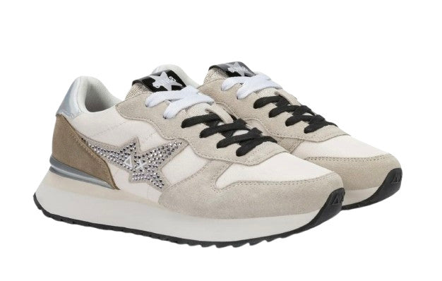Sneaker donna Sun68 Stargirl strass logo 31 bianco panna D27SU16 Z46223