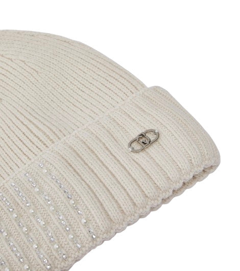 Berretto Liu jo beanie con applicazioni e logo burro C27LJ42 2F6027 MAA06 00192