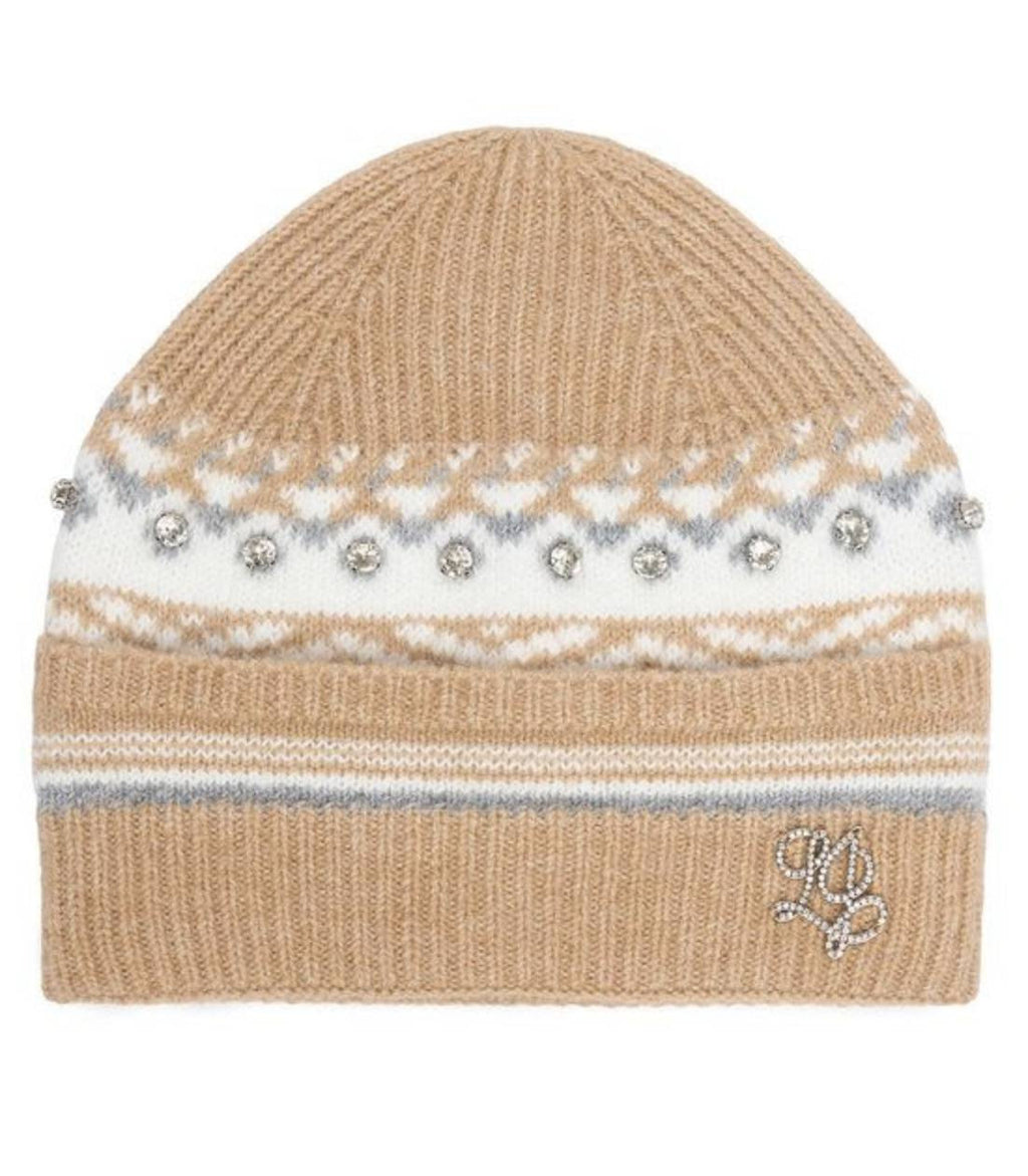 Berretto Liu jo beanie jacquard crystal cammello C27LJ44 2F6005 MA31S 00070